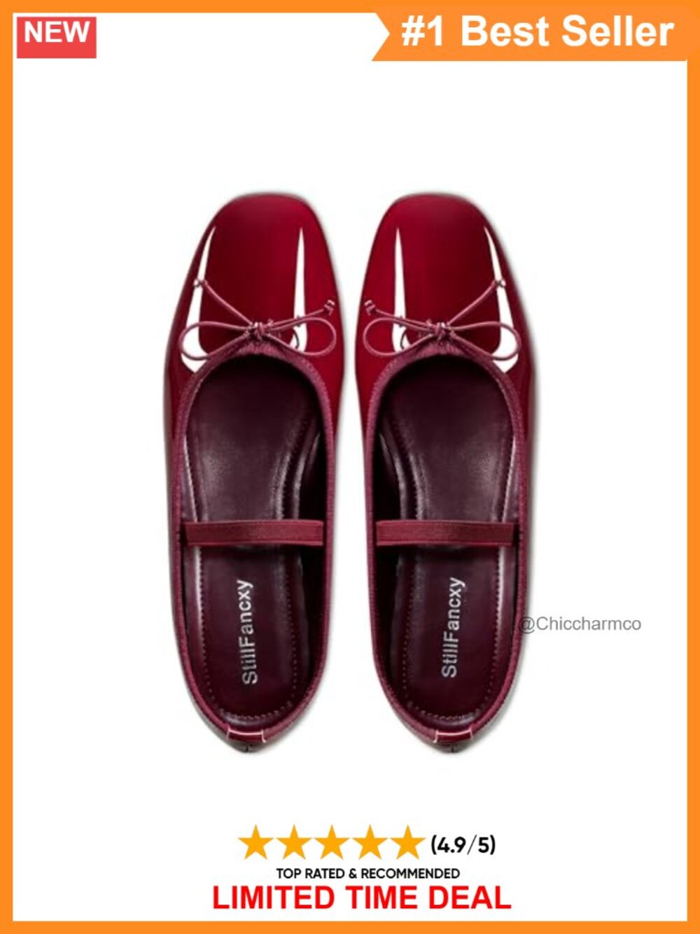 Women's Patent Ballet Flats with Bow Square Toe Slip On Shoes